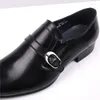 Sapatos de vestido masculinos pontudos de pãezinhos de couro genuíno elegante festa de casamento casual fivela marrom sapato oxford preto
