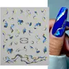 3D Marble Blue Golden Nail Sticker Wave Line Geometry Abstract Ink Blooming Art Sliders dekaler Manikyrdekorationer 240418