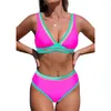 Kvinnors badkläder Hög midja Tvåbit Bikini Set Kontrast Färgblock Mesh Splicing Swimsuit Hollow Out 2024 Beach Bathing Suit