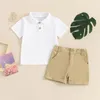 Kleidung Sets Little Boy 2 -teils Freizeit -Set -Lappelhals Kurzarm Tops Elastische Taillenshorts Kleinkind Sommeroutfits