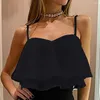 Blouses pour femmes crop top régulier Fit One épaule couleur solide sans manches habillé en polyester double couche sexy