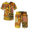 Letnia męska odzież sportowa z afrykańskim stylem etnicznym szorty z nadrukiem 3D Zestaw Koszulka okrągła krótkie rękawy 240417