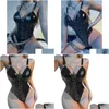 Womens Shapers Leather Lace Mesh Stitching Y Underwear Jumpsuit Femme Pajamas Porn Cosplay Costume Product Drop Delivery Apparel Dhxfz