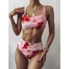 New Tie Dyed Women's Split Swimsuit Water Color High Waist Bikini Swimsuit