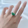 Cluster Rings S925 Silver Ring High Carbon Diamond Set With 10 12 Emerald Green Flower Cut Heart