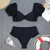 Swimwear Women’s Puff Sleeve Bikini Rucked High Taist String Bowsuit Bowknot Kawaii Y2K MAISONS DE VACIE
