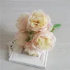 Fleurs décoratives 5 têtes / 1 paquet de bouquet de mariage de pivoine de soie pour la maison année de Noël décoration de fausses plantes artificielles