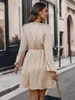 Casual klänningar 2024 Höst- och vinterkvinnors mode elegant klänning bekväm rund nacke veckad kjol