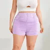 Plus size cintura elástica sexy verão casual ruched shorts feminino sólido roxo cintura alta magro biker shorts feminino tamanho grande 6xl 240409