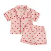 Clothing Sets Summer Toddler Kids Baby Girls Clothes Cotton Linen Heart Print Pocket Short Sleeve Button Shirts Shorts Beach Outfits