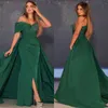 Dark Green Off the Shoulder Evening Dresses Mermaid Side Split Evening Gown with Detachable Train Beading Pleat Womens Special Occasion Dress