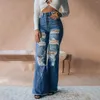 Fections de jean pour femmes pantalons droits simples pantalons de haute hauteur déchirés