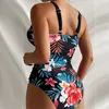 Frauen Badebekleidung 2024 Sexy One -Stück Badeanzug Frauen Schub auf Monokini Eintauchung Badeanzug Blumenbodysuit Strand tragen weiblich