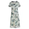 Sukienki swobodne Eleganckie drukowanie Summer retro z krótkim rękawem okrągła szyjka klamra bulica