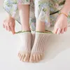 Women Socks 2024 Summer Woman Girl Thin Invisible Striped Glass Silk Five Finger Sweat Breathable Split-Toe