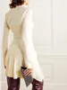 Повседневные платья модные элегантные складки женские женские сексуальные v-образные асимметричные с длинным рукавом короткое платье с длинным рукавом 2024 зима