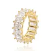 18k guld bröllopsringar lyxiga kubiska zirkoniumlösta ring för kvinnor män fyrkantiga diamant finger ring party gåvor hiphop smycken