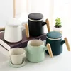 Canecas Copo de cerâmica com alça de madeira grossa Presente de caneca de caneca de casal de chá de chá de chá