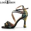Dance Shoes Loogtshon Latin Dancing Professional Women's High Heeled Crystal Drill Soft Bottom