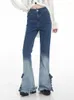 Women's Jeans American Vintage Chic Split Classic Gradient Color Female Summer Fashion High Waist Simple Full Length Women