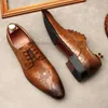 Dress Shoes Luxury Men Oxford Derby Shoe Flower Carving Genuine Leather Coffee Black Lace Up Pointed Toe Wedding Formal