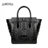 Drawstring SUWERER 2024 Women Genuine Leather Bag Fashion Crocodile Pattern Cowhide Woemn Luxury Handbags