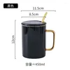 Mugs Nordic Large Capacity Ceramic Water Mug Tea Coffee 450ml With Lid Spoon Golden Handle Simple Cup Set