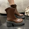 Casual Shoes Fall/Winter Ladies Knight Boots Thick Soled Mid-Ben Women's Leather Heel British Style Back Zip Ankle