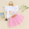 Clothing Sets Summer Kids Girls Outfits White Flying Sleeve Tops Pink Tulle Skirt Headband Casual Clothes Set