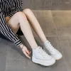 Casual Shoes Leather White Sneakers Thick Bottom 2024 Winter High-top Plus Velvet Women's Student Platform Women Luxury