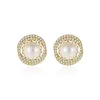 Stud Earrings HOYON Fashion Double Zircon Pearl For Women High Grade Elegant And Exquisite Jewelry 24k Gold Color Diamond