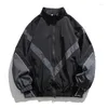 Kurtki polowe japońskie harajuku mężczyzn Windbreaker Patchwork odblaskowy pasek Stripe Casual Kurtka Para Bomber Loose Zipper Płaszcz Sprężyna 2024