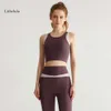 Frauen Sport lu Align 2PCs Set grundlegender Qualität hocher Taille Yoga Tragen Sie enge, schockdes heftiger BH- und Hosenanzug Zitronen -Fitness -Training