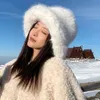 Y2K Fluffy Faux Fur Bucket Hat Femmes lapin Fur Fauche épaisse en peluche Hiver Lady Luxury Fashion Food Panama Fisherman Cap 240417