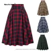 Vintage Pleated Plaid Skirt Autumn Winter High Waist Korean Style Preppy Midi Skirts Button Decoration Plus Size Skirt SS0037 240408