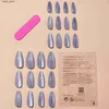 Faux ongles 24pcs les yeux du chat violet longs faux ongles almond tête faux ongles pour manucure des fournitures de beauté paillettes paillettes artificielles nail artificiel y240419 y240419