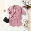 Clothing Sets Bmnmsl Kids Girls Three Pieces Fall Outfit Long Sleeve Open Front Jacket With Camisole And Shorts Set