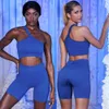 Lu Lu Shorts Allinea Hot Sexy Mesh a 3 pezzi Set One Spalla Sport Bra High Waist Shorts Shorts Elastic Yoga Leggings per palestra che corre guida sport woman