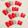 False Nails 24pcs Gold Xmas Tree Fake Nail Patch Christmas Red False Nail Full Cover Detachable Artificial Nail Tips for Girl New Year Gifts Y240419 Y240419