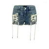 Jeans féminins Soefdioo High Strecth Blue Denim Shorts Woemen Bandage de mode Slim Lift Hip Coltwers Retour 2024 Y2K Harajuku Streetwear