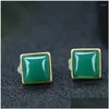 Kolczyki stadninowe Sprzedawanie naturalnego ręcznie rzeźbionego złota kolor 24K InLay Jade Square Studs Fashion Biżuter