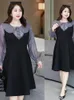 Повседневные платья европейские 2024 Большого размера маленькое черное платье весна и осень длинные рукава, толстая сестра выглядит тонкой модной
