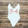 Women's Swimwear Rose Gold Print One Piece Swimsuit Team Bride Love Sexy Bathing Suit Padded Women BIkini Bachelor Party Swim Beachwear