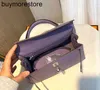 Cowhide Handbag Handmade Ostrich Skin Lavender Purple Bag 25cmプレミアムバッグシルバーボタンハンド縫製