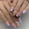 False Nails 24pcs 짧은 핑크색 거짓 손톱 프랑스 줄무늬 디자인 웨어러블 가짜 손톱 전체 커버 팁 아트 Y240419 Y240419