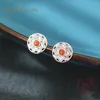 Orecchini per borchie Monkton Retro 925 Sterling Silver Flower for Women Round Red Agate REGALO GEMSTONE GEMSTONE GEMSTRA