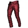 Mens Leather Motorcycle Pants with Cargo Pockets Black PU Pants No Belt Men Trousers Big Size S-5XL 240409