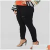 Pantalon de taille plus femme Butt Up Ripped Skinny Skiny Stretch Black Jeans 4xl Street Grand Panneau de crayon en jean LG décontracté Poussez Slim Pantal