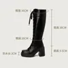 Stövlar Simloveyo Womens Knee High 36cm Platform 3cm Chunky Heels 9,5 cm Square Toe Lace-up Solid Casual Warm Pur Winter Boot S4189