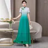 Ethnic Clothing 2024 Chinese Improved Cheongsam Qipao Oriental Gradient Color Banquet Dress National Flower Embroidery Evening